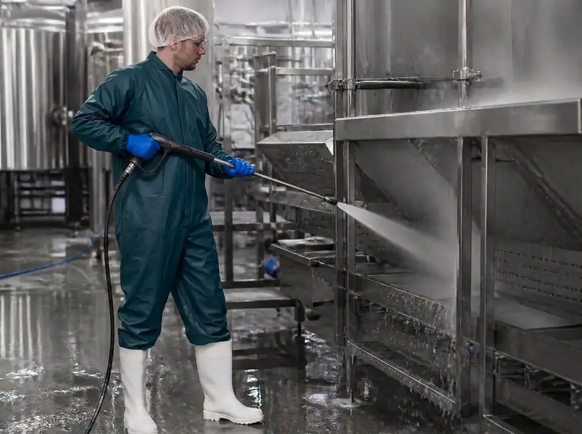 Hygienische Anlagenreinigung in einem Produktionsbetrieb der Lebensmittelindustrie